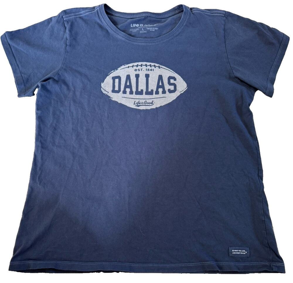 Life is Good Blue Dallas Graphic Crew Neck Cap Sleeve T-Shirt Women's L